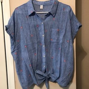 Button Up Tie Top (Flamingo)